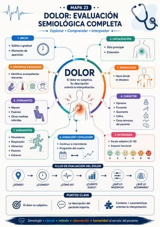 Mapa mental: Dolor — evaluación semiológica completa