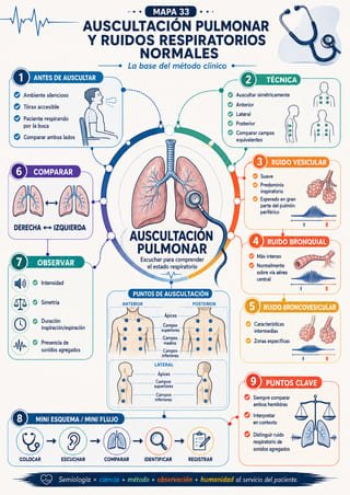 Mapa mental: Auscultación Pulmonar y ruidos respiratorios normales